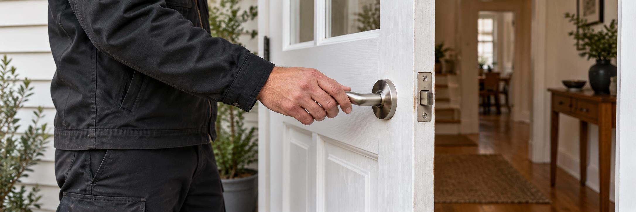 Checking door hardware after a locksmith service